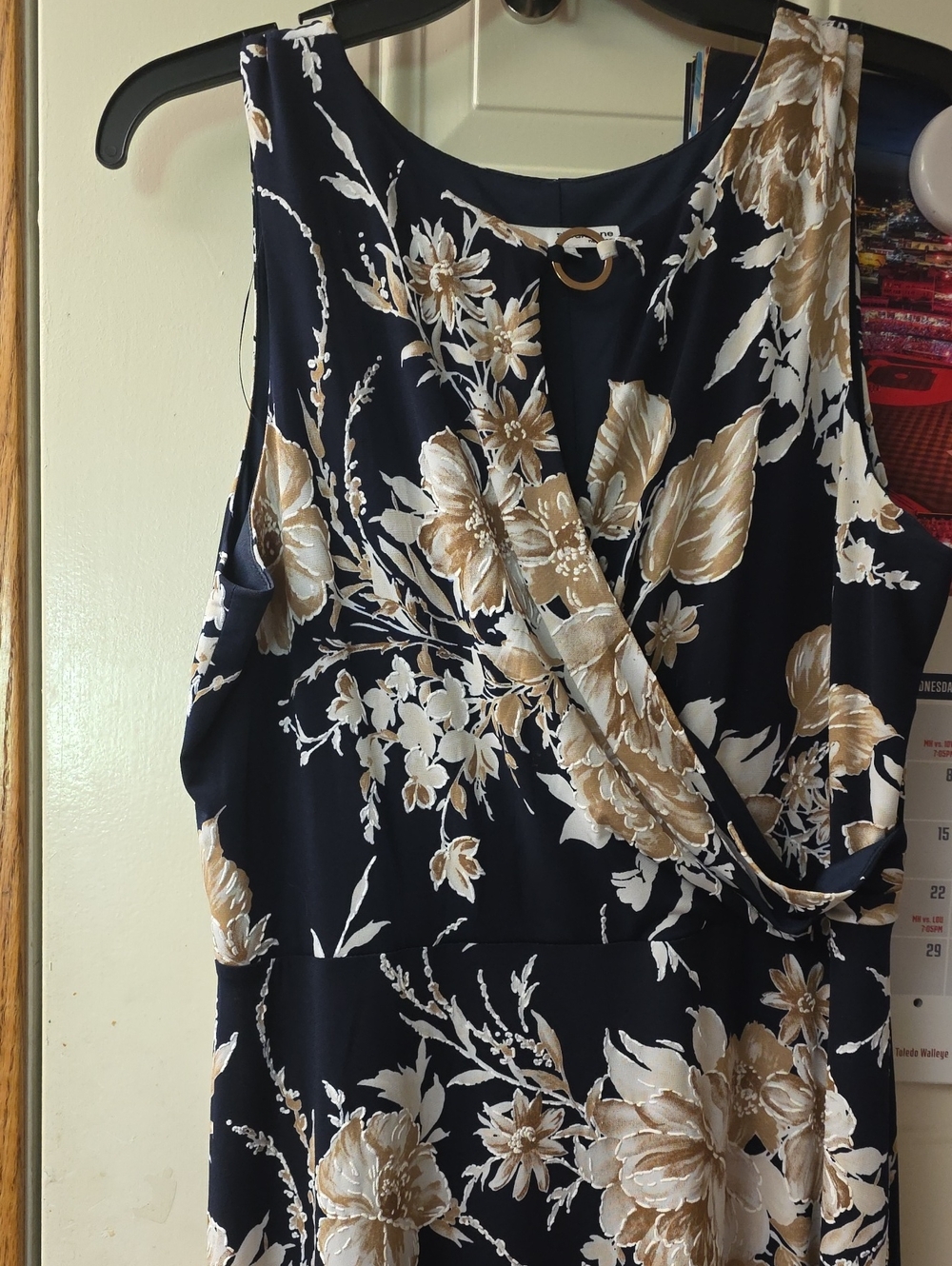 Navy Floral Sleeveless Wrap Dress - Unbranded